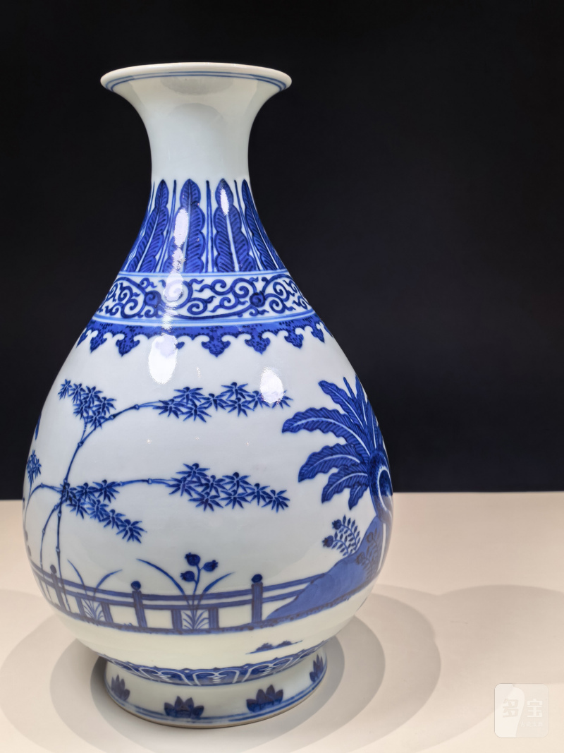 清同治 青花竹石芭蕉图玉壶春瓶 - 图8